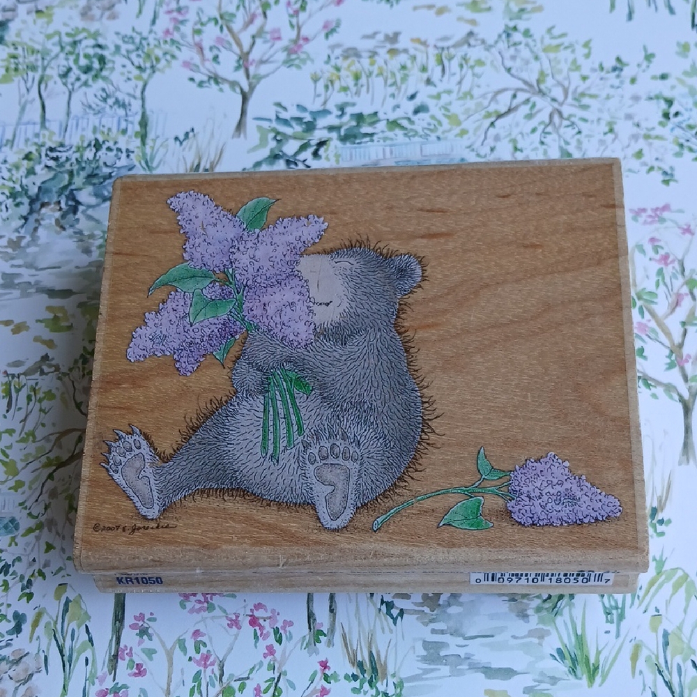 LILAC BOUQUET c2007 Stampabilities Wooden Block Rubber Stamp Gruffies Bear
